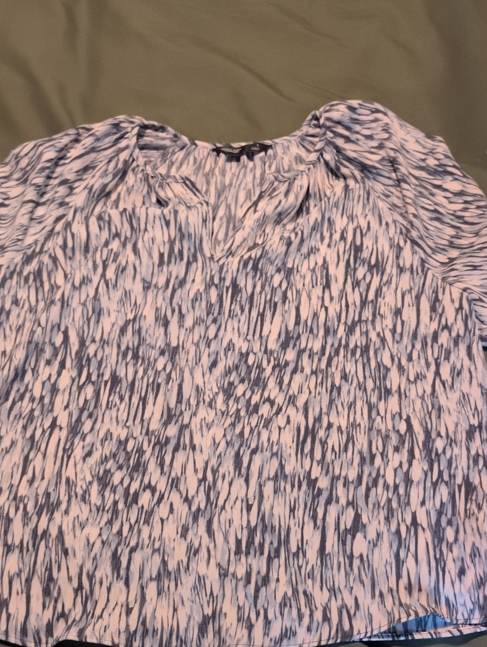White and Navy Patterned Women's Blouse